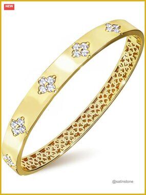 14K Gold Plated Moissanite Clover Bangle Bracelet Non Tarnish Gift